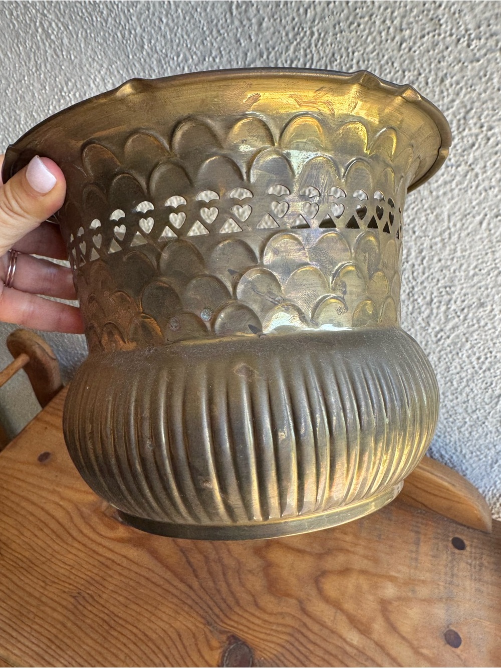 Vintage brass planter heart cutout